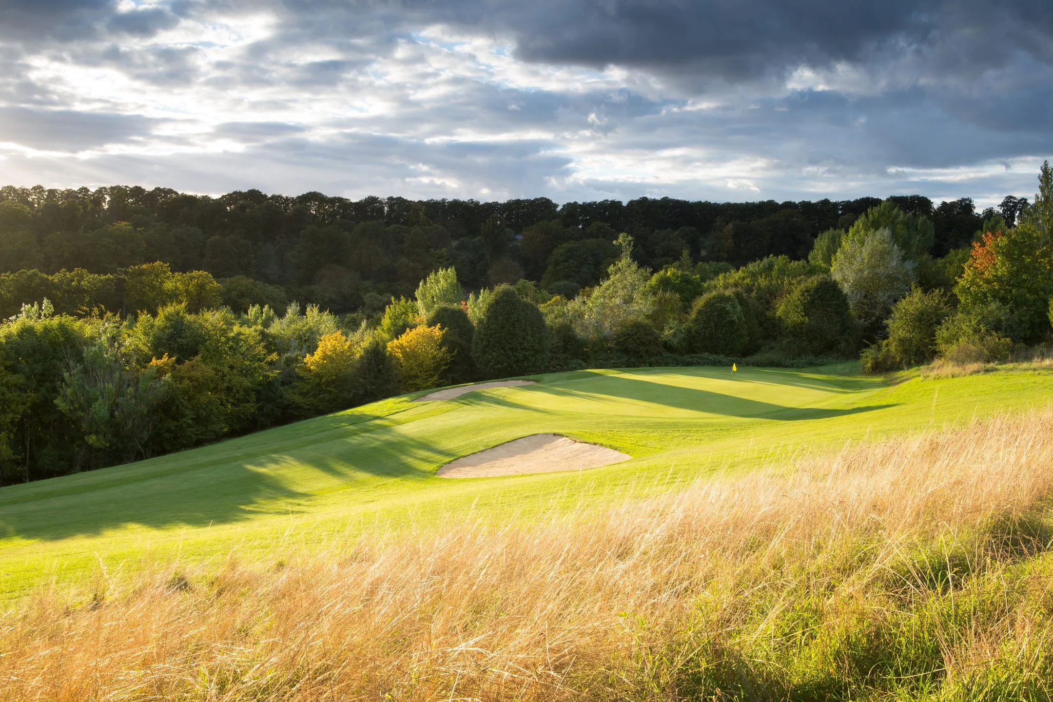 Sunlit fairway creating bright green grass on a golf course in High Wycombe