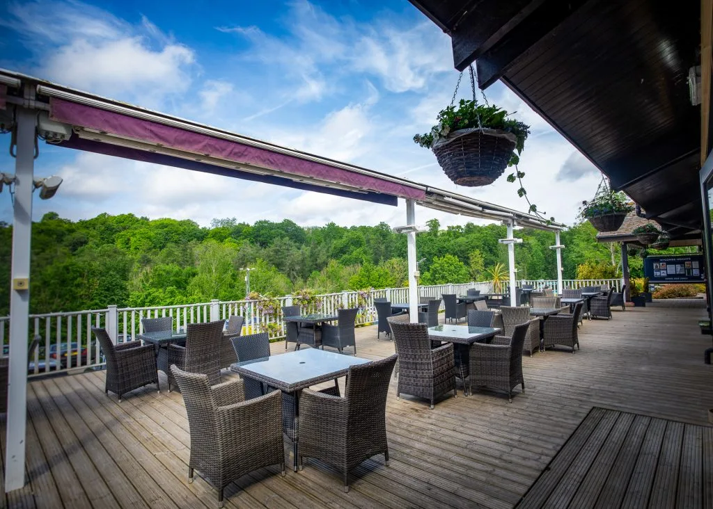 Outdoor seating on the terrace overlooking the golf course in High Wycombe