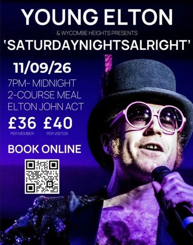 🎹 THE TIME HAS COME AGAIN… ELTON JOHN IS BACK AT WYCOMBE HEIGHTS! 🎤✨

Get ready for an unforgettable evening filled with the best of Elton John’s timeless classics! 💜

Join us on 11th September for a fantastic 2-course meal followed by live music celebrating the legendary Elton John — perfect for a night of great food, great music and plenty of fun! 🥂🎶

📅 11th September 2026
🕖 7PM – Midnight
🍽️ 2-course meal
🎤 Live Elton John tribute

Don’t miss out — book your tickets now and get ready to sing along to the classics! 🎶💫 

#wycombeheights #eltonjohn #buckinghamshire
